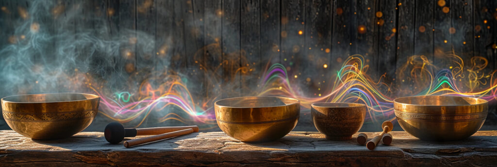 Singing bowls producing cymatic waves